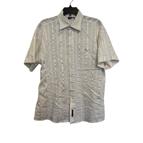 D&G Dolce & Gabbana Mens XL Short Sleeve Button-Up Shirt White Metallic Striped - Picture 1 of 5